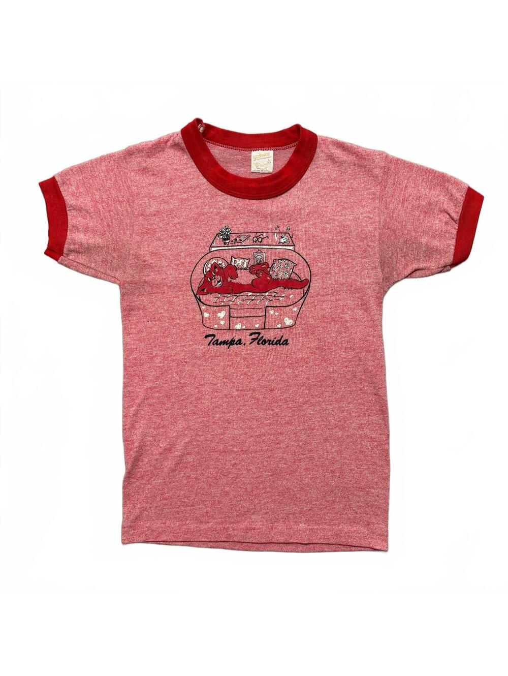 VTG 80's Sportswear Kitty Kat Red Ringer Baby Tee T-Shirt Women's S Retro